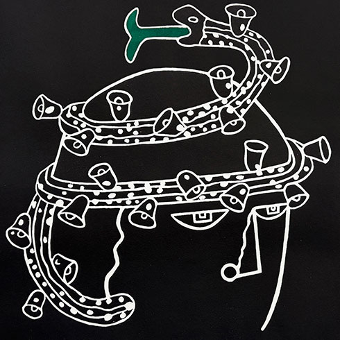 Detalle de Obra gráfica de Eduardo Arroyo, aguafuerte, grabado Serpent à Sonnette - Sombreros para Alicia en venta