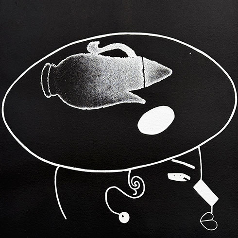 Detalle de Obra gráfica de Eduardo Arroyo, aguafuerte, grabado Té para dos - Sombreros para Alicia en venta