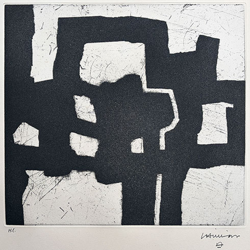 Obra gráfica numerada a mano por Eduardo Chillida, aguafuerte, grabado Homenaje a Picasso en venta