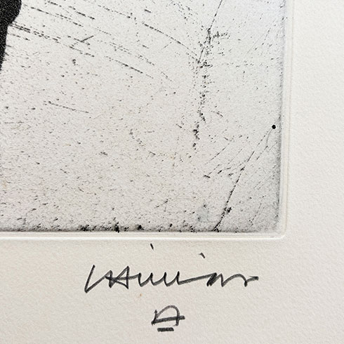Obra gráfica firmada a mano por Eduardo Chillida, aguafuerte, grabado Homenaje a Picasso en venta