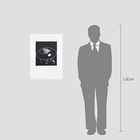 Simulación real dimensiones obra gráfica de Eduardo Arroyo Té para dos - Sombreros para Alicia a la venta