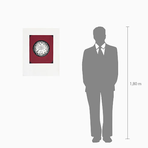 Simulación real de las dimensiones de la obra gráfica de Juan Genovés Sin Título en venta