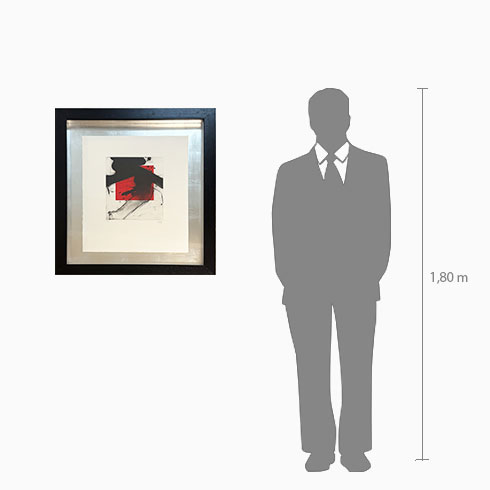Simulación real dimensiones de obra gráfica de Luis Feito, Grabado al Aguafuerte y Punta Seca III Tercer Milenio. Siglo XXI. San Juan de la Cruz #1 a la venta